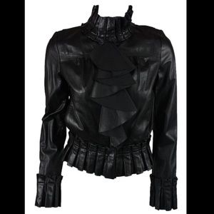 DVF Fanta Ruffle Leather silk Jacket